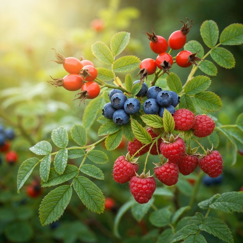 Fresh berries and botanical sources rich in natural compounds